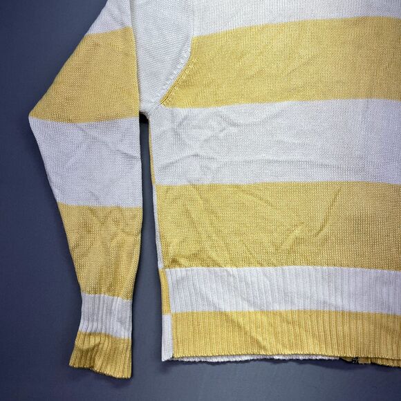 FIA Italia Sweater Women's L Handloomed White & Yellow Striped Full Zip Collared - Picture 13 of 15